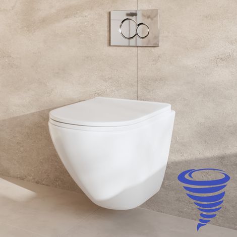 LOMAZOO Pack WC suspendu avec réservoir encastré rond blanc -