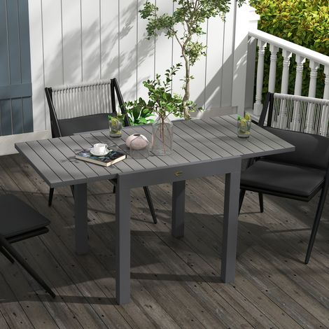 Table de jardin extensible pour 6 personnes en aluminium gris, 81/162 x 80 x 75 cm, plateau à lattes facile à nettoyer, idéale balcon et terrasse  CHICFURN (1/5)
