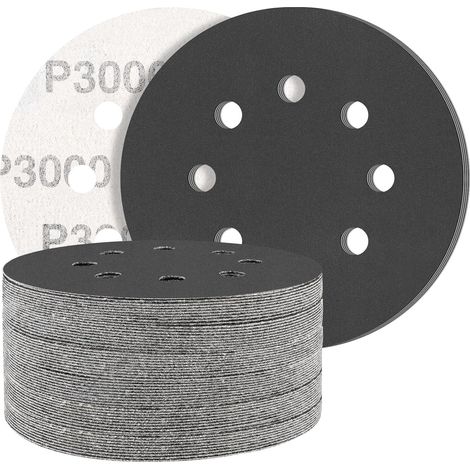 Lot de 50 feuilles de papier abrasif en carbure de silicium 125 mm grain 3000 professionnel 125 rond 8 trous humide et sec Idéal pour les voitures métalliques (1/5)
