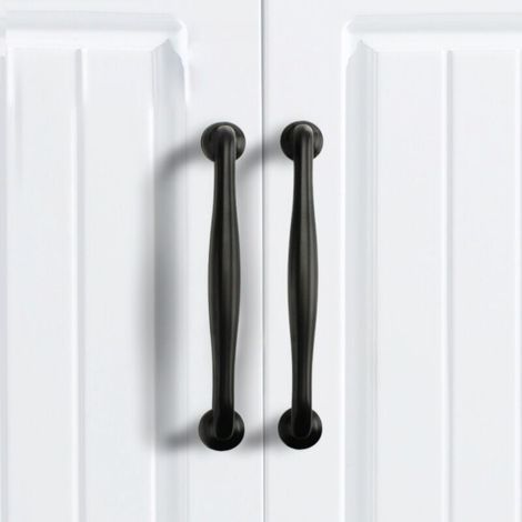 [JAMAIS UTILISÉ] Lot de 2 poignées de meuble noires pour tiroirs de cuisine, chambre à coucher, espacement des trous de 96 mm, alliage d'aluminium avec vis (1/4)