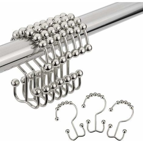 Anneaux de rideau de douche, anneaux de rideau de douche en acier inoxydable, crochets de douche doubles coulissants en métal pour tringles de douche de chambre, rideaux, nickel, ensemble de 24 croche (1/5)
