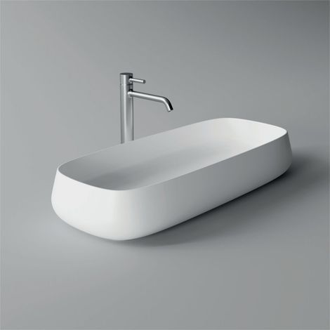 Lavabo Nur appoggio/sospeso 80x35 rettangolare in ceramica bianco