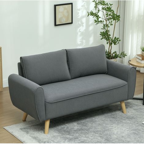 Divano a 2 posti in velluto a coste, 145 x 75 x 78 cm, 2 cuscini, grigio scuro OKMYHOME (1/5)