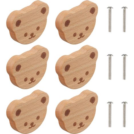 Boutons d'Armoire en Bois pour Chambre d'Enfant,6PCS Boutons de Meuble, Bouton de Tiroir avec Vis,Poignées de Tiroir pour la Décoration pour Commode (1/5)