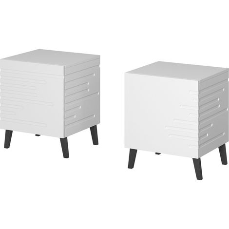 Table de chevet Set de 2x NOVAK 44x52x40 cm avec tiroir Blanc de haute qualité (1/4)