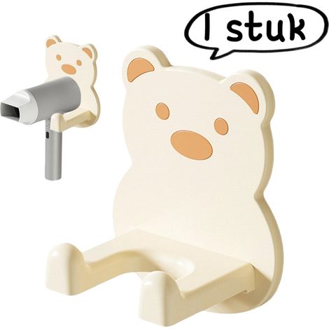 Support universel pour sèche-cheveux de salle de bain, fixation murale sans perçage, support en plastique, jaune clair (1/5)