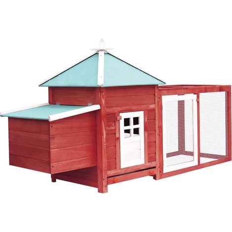 Poulailler avec nichoir 193 x 68 x 104cm bois de sapin massif rouge