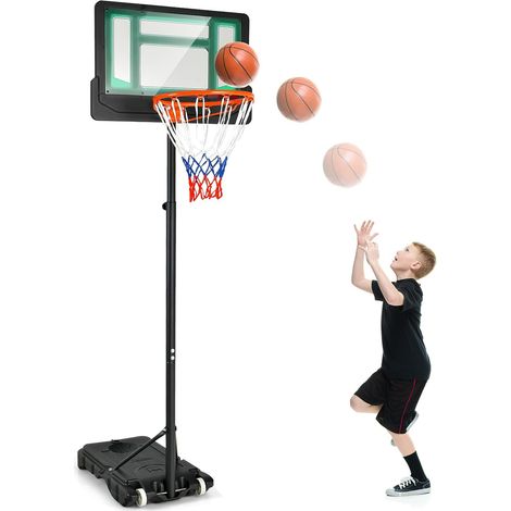 COSTWAY Canasta Baloncesto Exterior, Altura Ajustable 90-210 cm, Canasta Baloncesto Infantil, Rellenable de Arena y Agua, Movíl con Ruedas, Niños y Adultos, Verde (1/5)