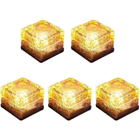 Lot de 5 briques lumineuses solaires en verre, glaçons lumineux LED pour éclairage paysager de Noël, allée extérieure, route en Y (1/5)