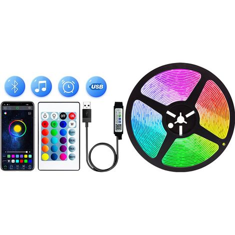 Ruban LED, Bande LED, LED Stripe, Avec télécommande IR 24 touches, Bluetooth, 10m (12 lampes/mètre) (1/5)