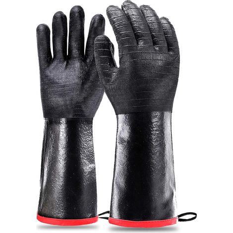 Gants de cuisine imperméables et résistants à la chaleur pour grillades et grils - Idéaux pour la dinde, la poêle, le four et les grillades. Enduits de néoprène résistant à l'huile, manches longues. (1/3)