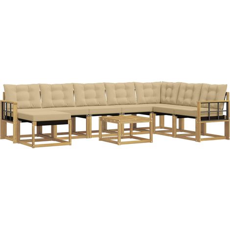 Conjunto de sofás de exterior con cojín 9 pcs y Beige vidaXL