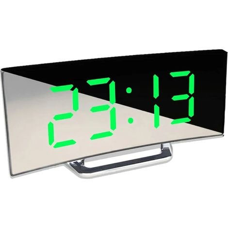 Horloge LED multifonctionnelle avec miroir incurvé, alarme numérique, grand affichage, mode nuit, date, température (1/5)