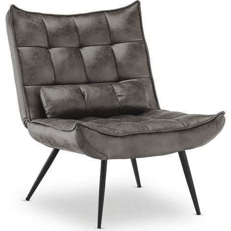 M MCombo moderner Sessel Relaxsessel 4779GY-1, mit Taillenkissen, Retro Vintage Lesesessel,Loungesessel Stuhl Polstersessel,ohne Hocker,Mikrofaser, Dunkelgrau (1/5)