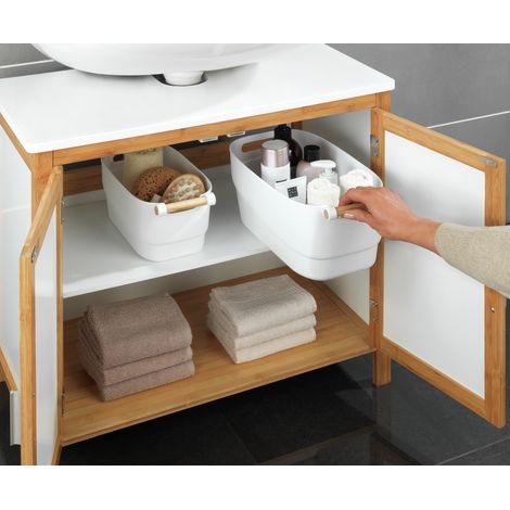 WENKO Organizer mit Holzgriff M, Kleinaufbewahrung, Weiß, Polypropylen weiß, Holz braun (1/5)