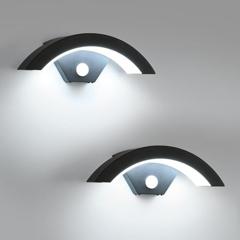 Lot de 2 appliques murales extérieures LED 24W avec détecteur de mouvement, 2700 lm 6500K, éclairage étanche IP65 jardin