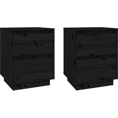 Juego de 2 mesitas de noche con dos cajones 40 x 35 x 50 cm madera de pino negro DEC035547