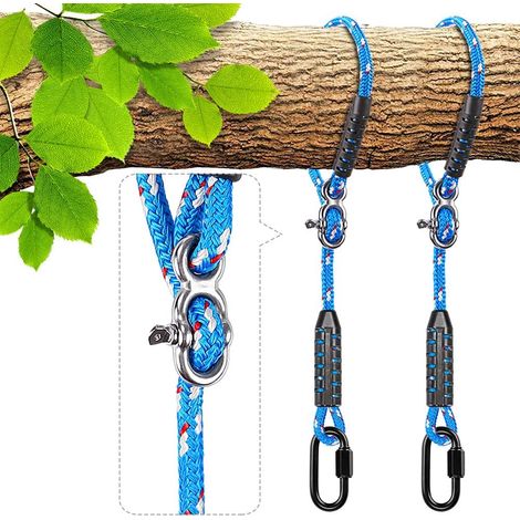 2pcs Sangles de Suspension, 1M Corde de Balançoire Hamac Réglable Extensible en Polyester pour Arbres Chaises Jeux Accessoires, Jusqu'à 1000lbs, 10mm de Diamètre, Bleu