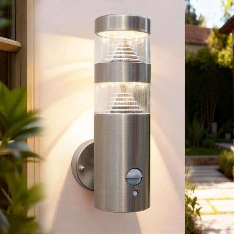 Lighting LED 4 Modes Applique Murale Exterieur avec Détecteur de Mouvement et Interrupteur Crépusculaire Acier Lampe Exterieur Inoxydable SUS316 Argent 9W 220V-240V IP44 (1/5)