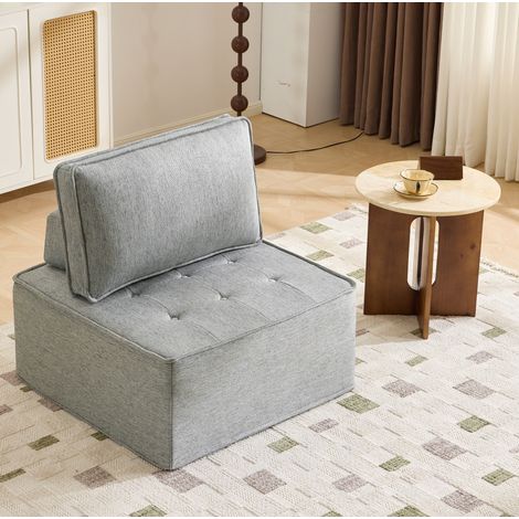 Modulares Relaxsofa hellgrau aus Leinen und Sperrholz für kleine Räume (1/5)