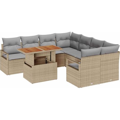 Maison Exclusive - Garten Essgruppe mit Kissen 9 pcs Beige und Gr