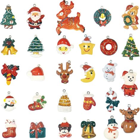 28 Weihnachtsanhänger – kleine Baumdekorationen und Adventskalender – Mini-Harzornamente und Miniatur-Weihnachtsbaum