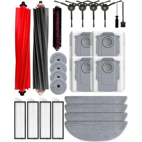 25-piece accessory set for Roborock S8 MaxV Ultra/S8 Max Ultra vacuum cleaners: 2 main brushes, 4 HEPA filters, 4 side mops, 4 dust bags, 4 side brushes, 1 brush