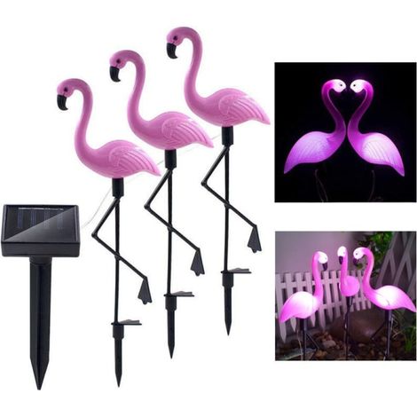 Lampadaire solaire LED extérieur Flamingo blanc, éclairage de jardin étanche, piquet de pelouse décoratif, lumière chaude sans câblage, pack de 2. (1/5)