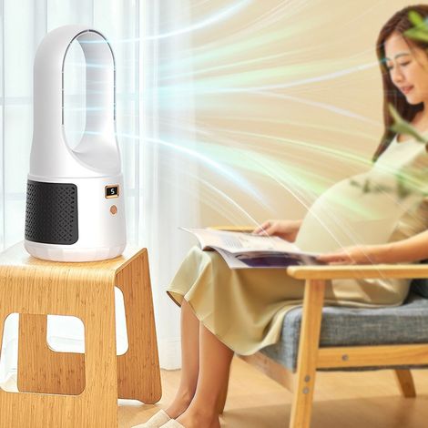 Ventilador de torre sin aspas + Ventilador de mesa LED + Función de carga USB + 6 velocidades + Bajo nivel de ruido + Color blanco + Ideal para el hogar, la oficina o residencias estudiantiles. (1/5)