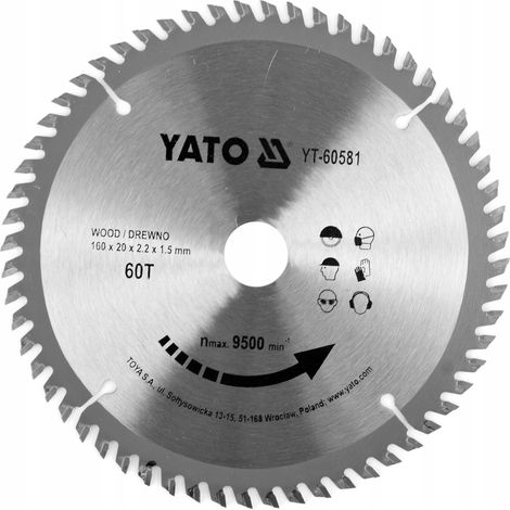 YATO LAME DE SCIE CIRCULAIRE - DIAMÈTRE 160 MM X 20 MM - 60 DENTS - POUR BOIS (1/4)