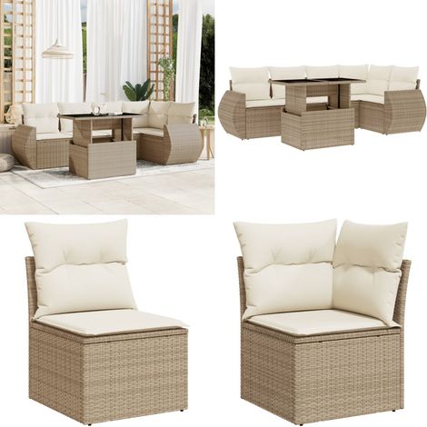 Salon de jardin avec coussins 6 pcs beige résine tressée - Ensemble Salon De Jardin - Meuble Extérieur - Jardin Design - Mobilier Résistant Aux Intempéries - Chaise Longue Pliable - Home & Living (1/5)