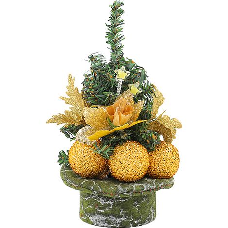 (Goldene Ausführung) Dekorative Weihnachtskugel aus Tannennadeln, künstlicher Weihnachtsbaum fürs Büro, kleines Geschenk (1/2)