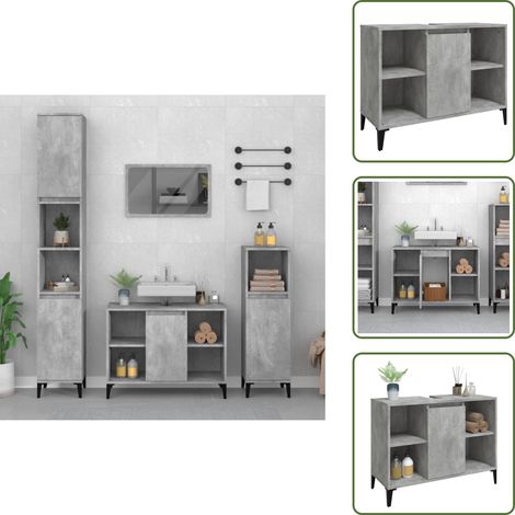 The Living Store Armario de lavabo madera contrachapada gris hormigón 80x33x60cm - Armario de lavabo