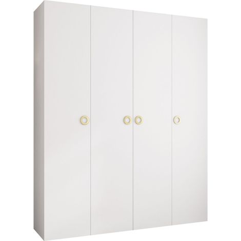 Armario Hartford 554, Blanco, 246x200x42cm, Puertas de armario: Con bisagras, Número de estantes: 16 (1/5)