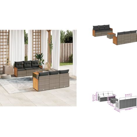 7-tlg. Garten-Sofagarnitur mit Kissen Grau Poly Rattan - Gartenmöbel - Gartensorte - Outdoor Möbel - Lounge Set - Rattan Gartenmöbel