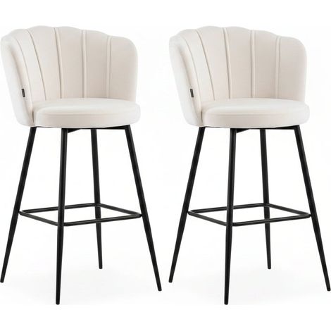 Lot de 2 tabourets de bar velours blanc doudou pieds métal noir - NYMPHEA (1/5)