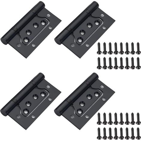 Set mit 4 schwarzen Edelstahl-Scharnieren inklusive Schrauben, Klappscharniere für Holztüren, Holzschränke und Kleiderschränke, 100 mm x 50 mm (1/4)