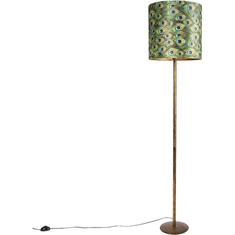 QAZQA Vintage Stehleuchte Gold mit Pfauenschirm 40 cm - Simplo