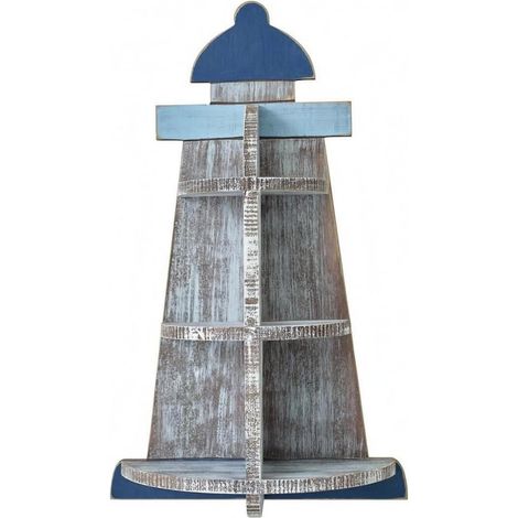 Wooden Wall Shelf with Shelf, Small Lighthouse Design, Decorative Wall Shelf in the Shape of a Small Lighthouse, 49.5 cm High, 29 cm Wide, 11 cm Deep, Weight 1.4 kg (1/5)