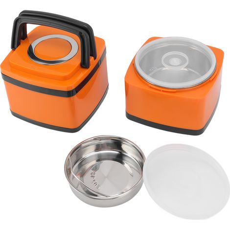 Orangefarbene, vakuumisolierte Lunchbox aus Edelstahl 304, doppelwandige, quadratische japanische Bento-Box (1,5 l), 4-lagige und 2-lagige Lunchbox (1/5)