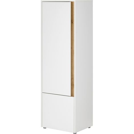Stauraumschrank 157cm hoch, weiß mit Eiche, CRISP-61 (1/5)