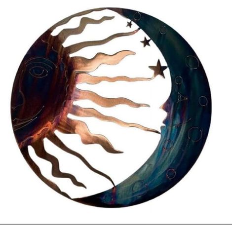 Décoration Murale Soleil Lune - Sculpture Métallique 30 x 30 cm - Pour Intérieur et Extérieur - 1 Pièce (1/4)