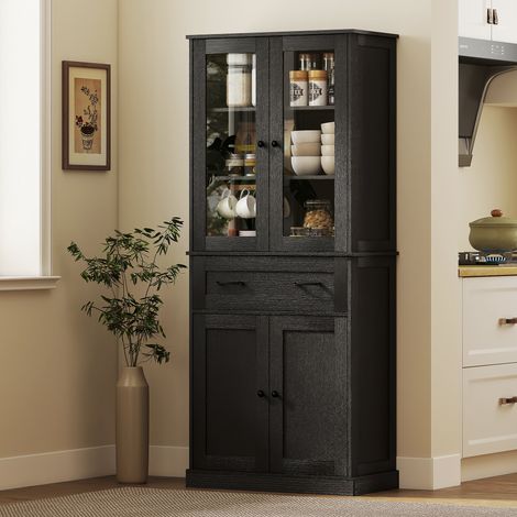 Mueble de cocina tipo buffet, frontal acrílico, cajones, 76 x 40 x 182,5 cm, negro. (1/5)
