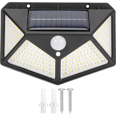 Lumière de capteur 100LED, technologie de contrôle d'induction du corps humain à économie d'énergie lumineuse à 4 côtés, applique murale solaire, pour porte d'entrée extérieure (1/5)