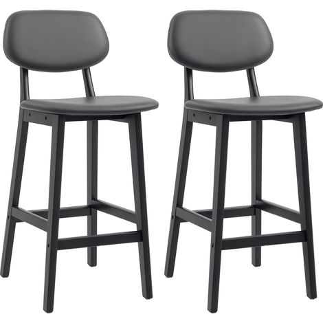 HOMCOM Breakfast Bar stools Set of 2 with PU Leather Cover, Wood Legs Dark Grey (1/5)