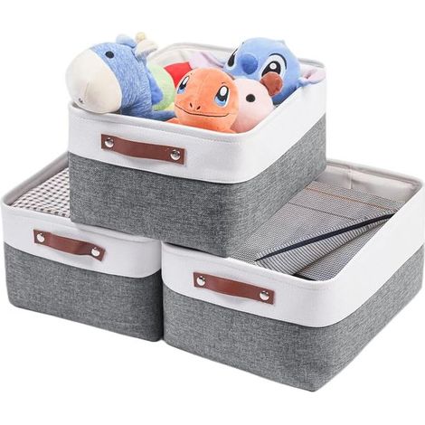 Woven Fabric Storage Box, Foldable Canvas Storage Basket for Clothes, Toys and Shelves, Cool Gray (Medium) (1/5)