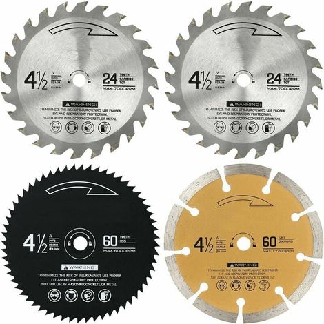 Lame De Scie Circulaire - 115 mm - 24 Dents TCT Et 60 Dents HSS - Pour Bois Et Metaux Non Ferreux - Lot De 4