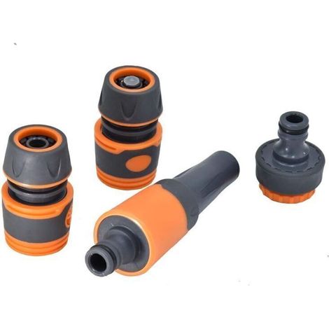 Kit Pistolet d'arrosage et Lance de Nettoyage pour Jardin, Nécessaire Complet avec Raccords pour Extension : 1 Lance d'Arrosage, 1 Raccord d'Arrosage, 1 Raccord Aquastop, 1 Adaptateur 13mm & 19mm (1/4)