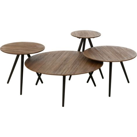 Lot de 4 Tables Basses en Bois "Teck" 70cm Naturel (1/5)