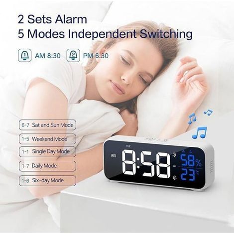 Reveil Matin, Réveil Numérique Miroir LED avec Fonction Snooze, Grand écran avec Affichage de la Température, Alarm Clock, Réve (1/5)